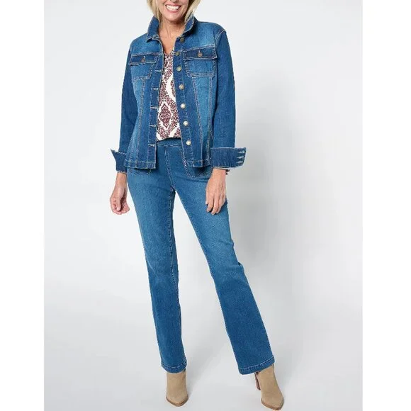 Belle by Kim Gravel Blue Rinse Wash Fit & Flare Stretch Denim Jacket Size XL - Picture 3 of 10